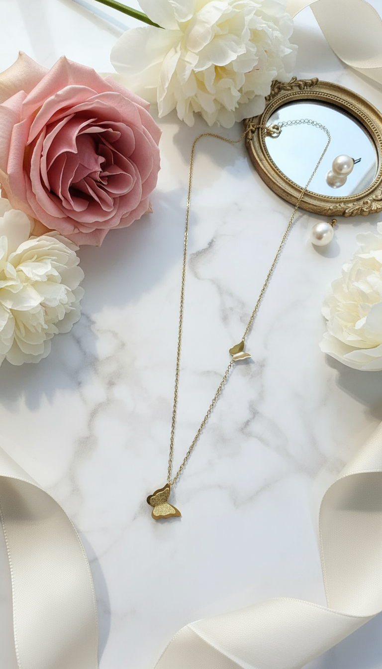 Gold Butterfly Necklace Lifestyle Scene