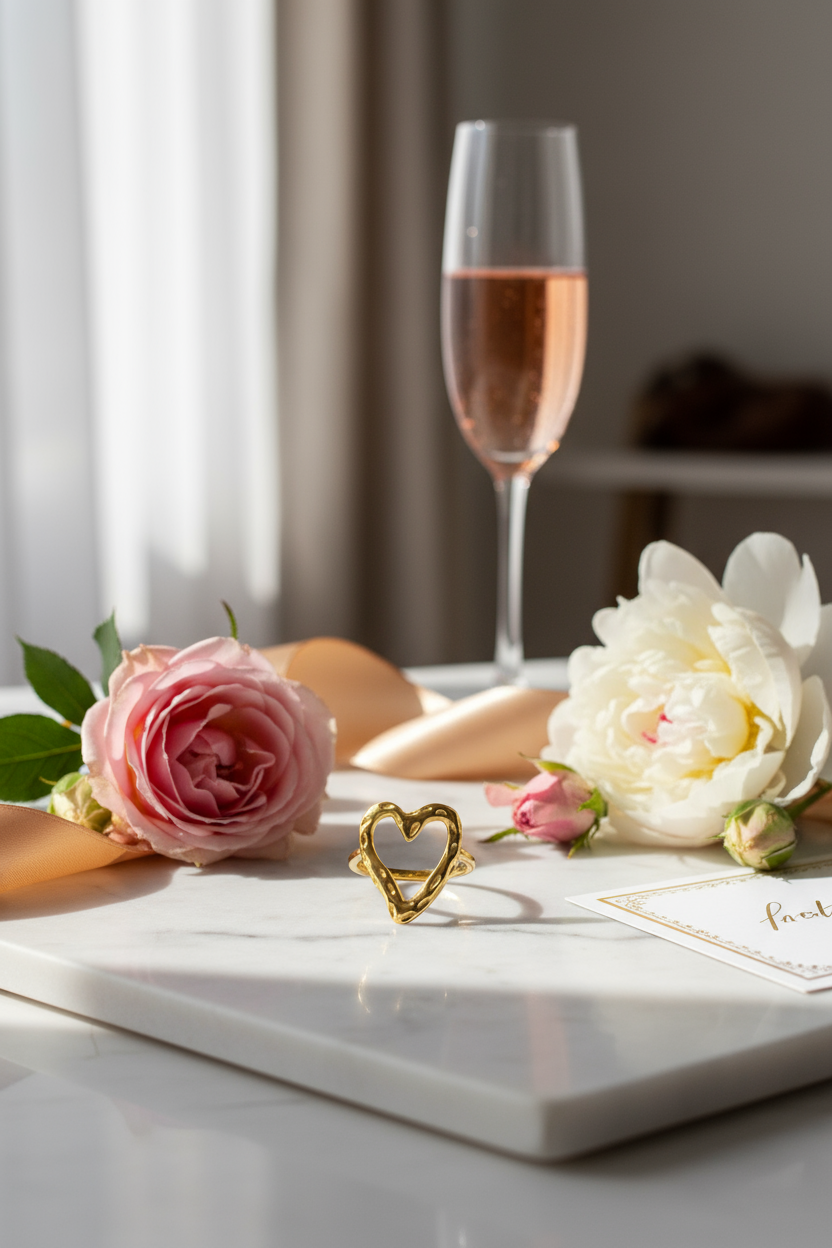 Gold heart ring lifestyle scene