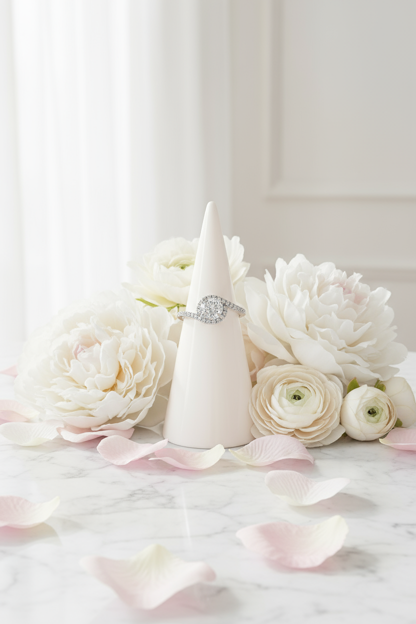 Light and elegant engagement ring scene