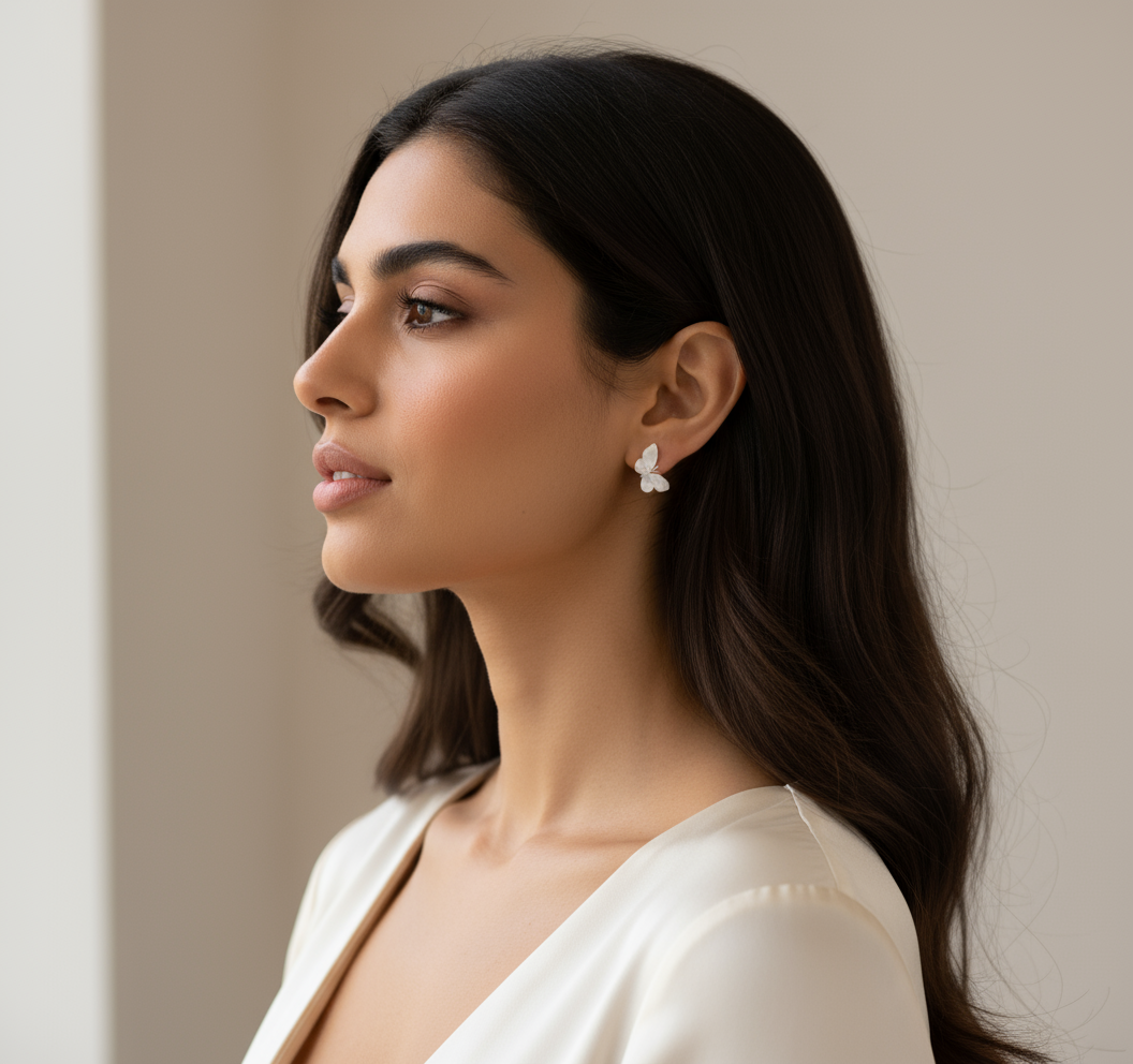 Middle Eastern Woman Wearing Butterfly Earrings