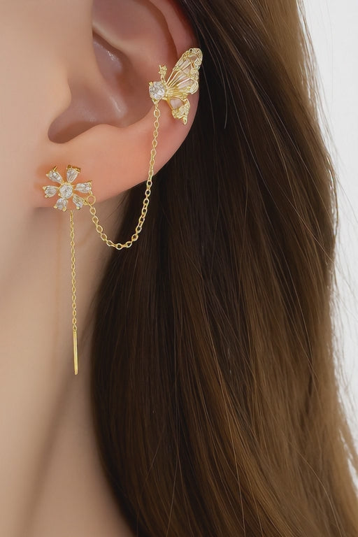 Butterfly Flower Ear Cuff - Non-Pierced Zircon Tassel Earrings