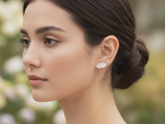 White Floral Crystal Earrings