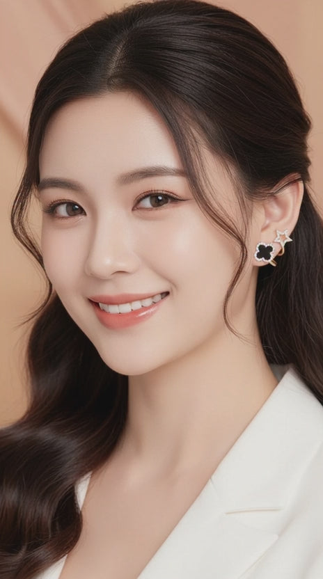 Gold Clover & Star Crystal Earrings