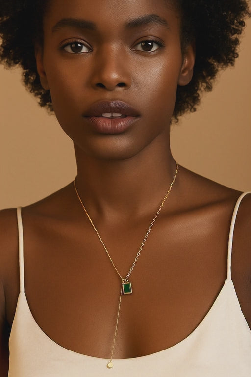 Dual Chain Emerald Pendant Necklace