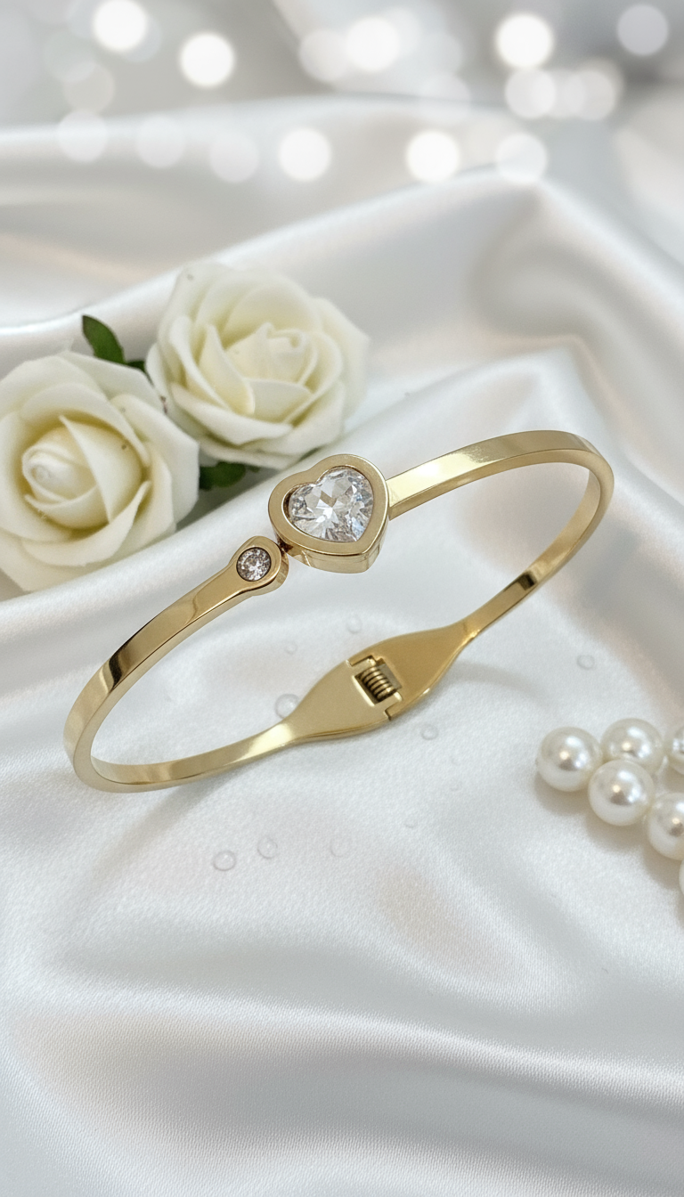Gold Heart Zircon Bracelet