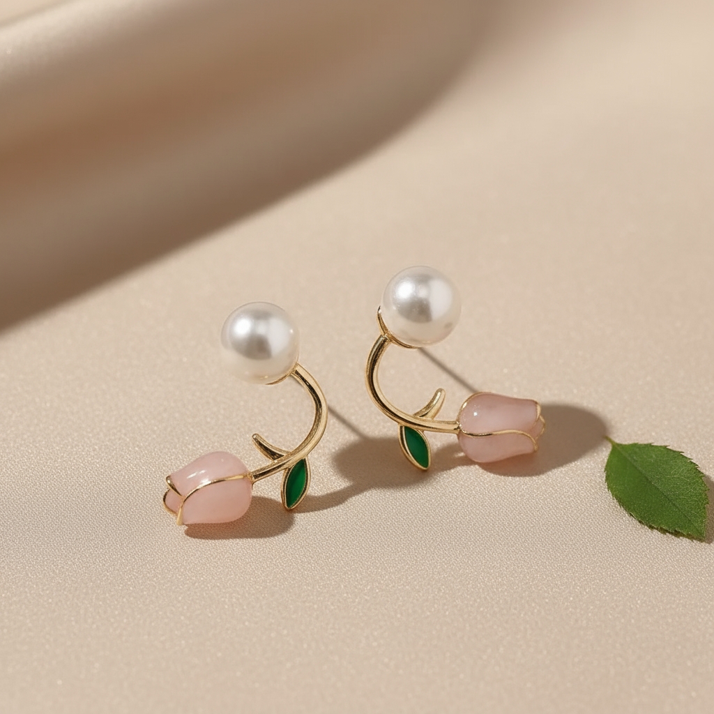 Rose earrings product scene