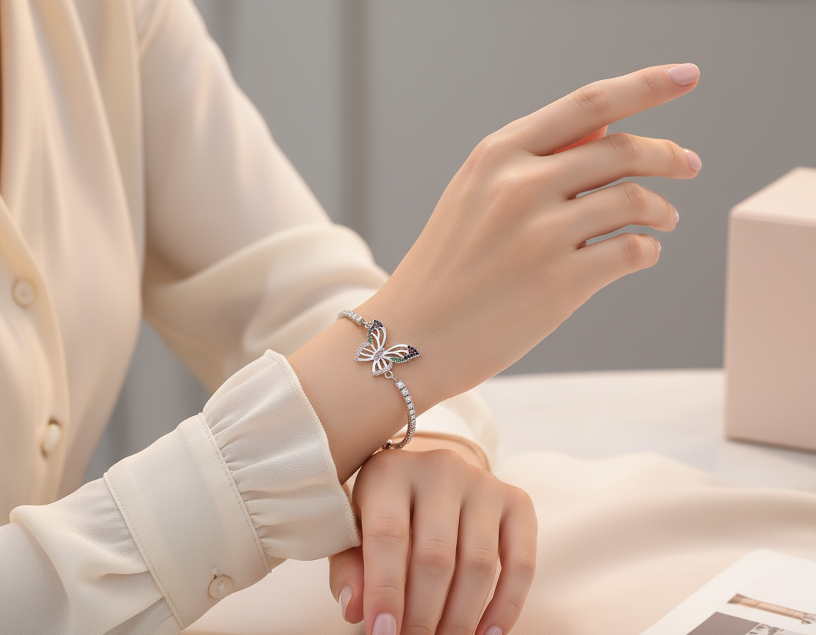 Woman Wearing Butterfly Bracelet
