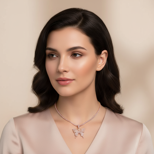 Woman Wearing Butterfly Necklace