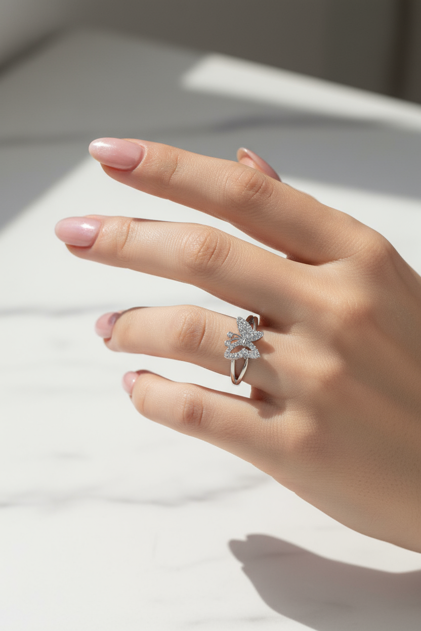 Woman wearing butterfly ring