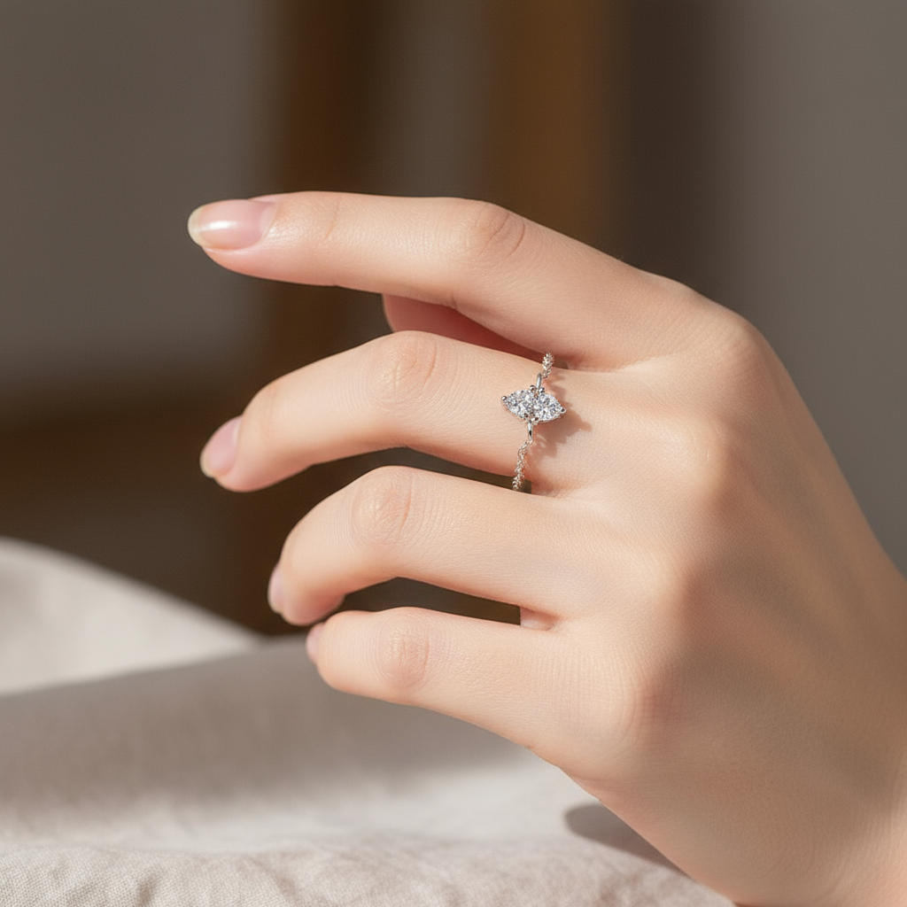 Woman wearing chain ring