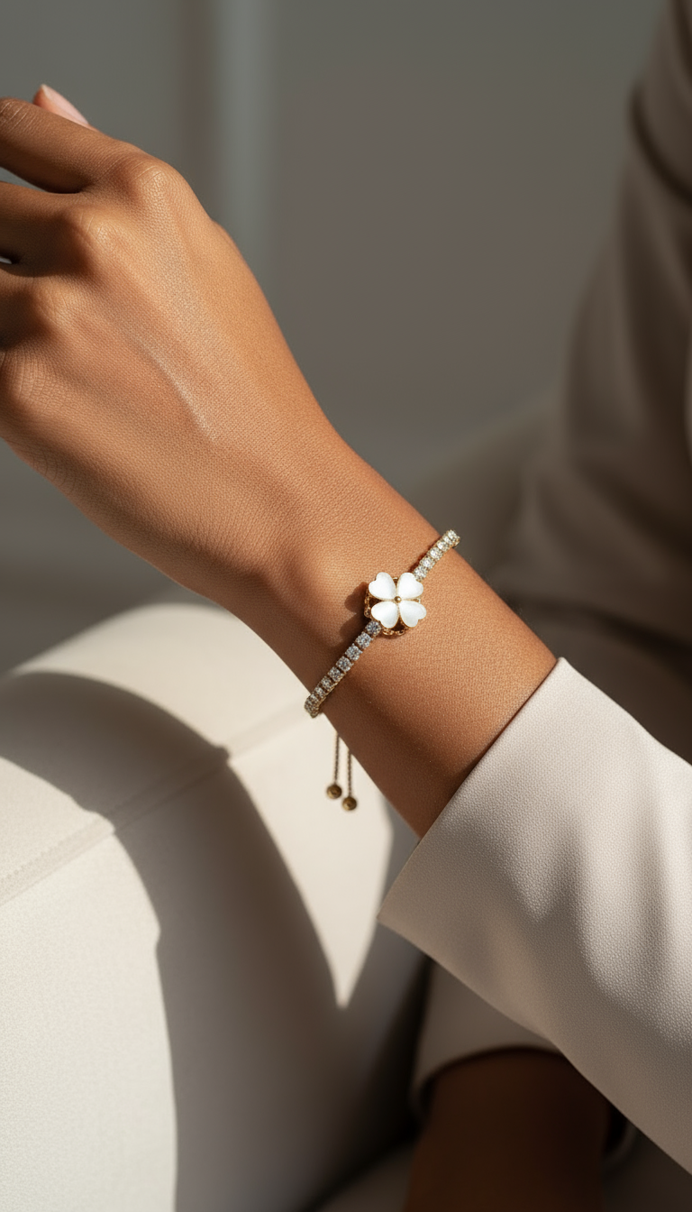 Woman wearing elegant bracelet