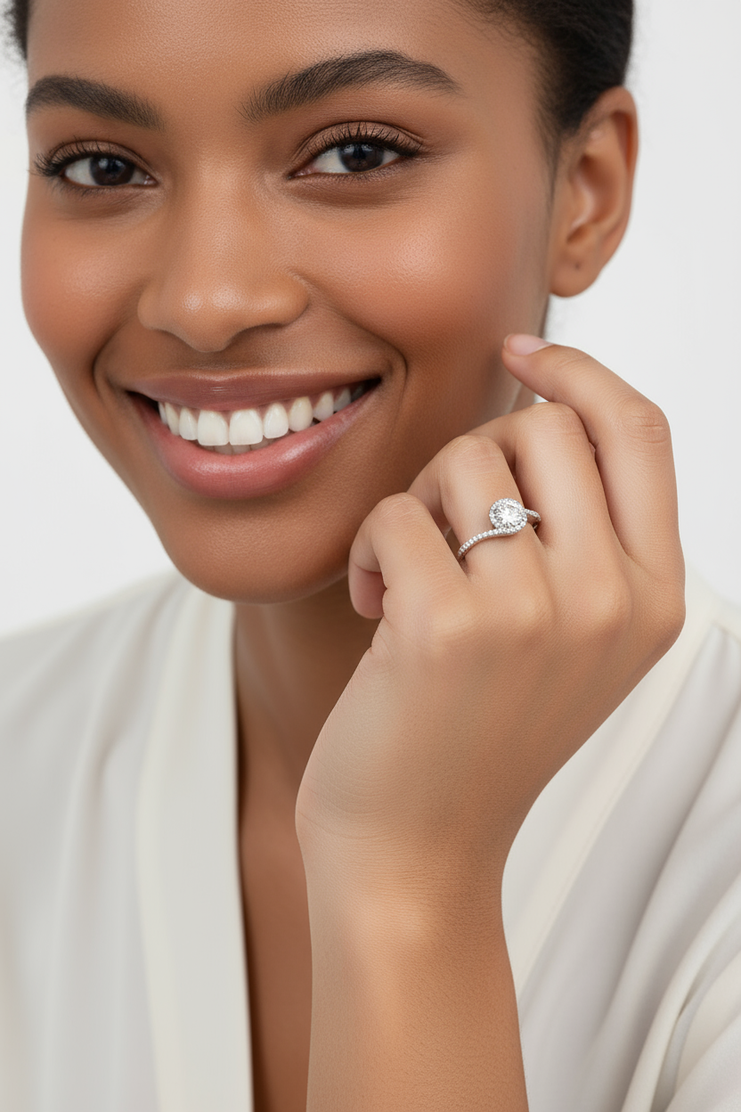 Woman wearing engagement ring