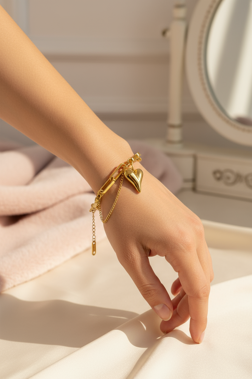 Woman wearing gold bracelet