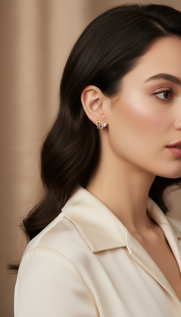 Woman wearing heart earrings