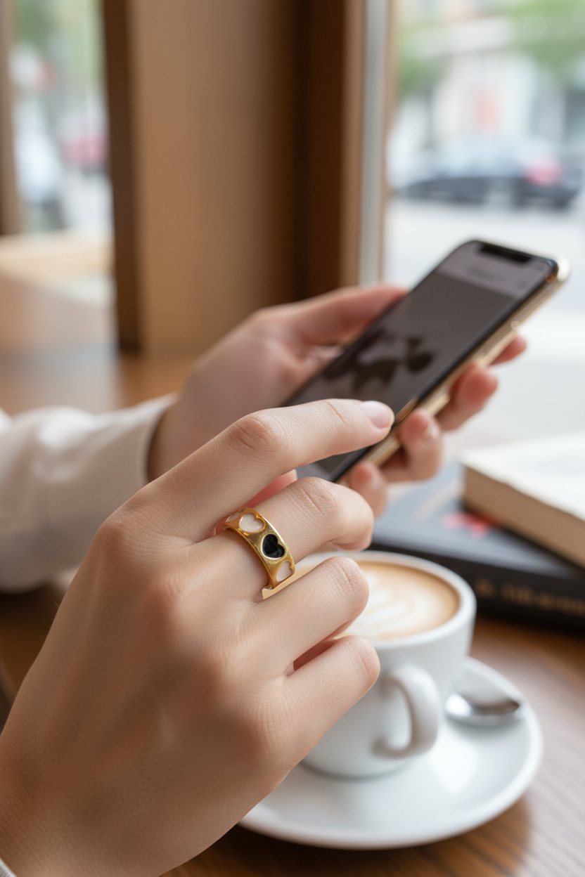 Woman wearing heart ring