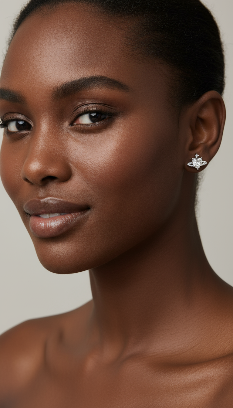 Woman wearing petite stud earrings