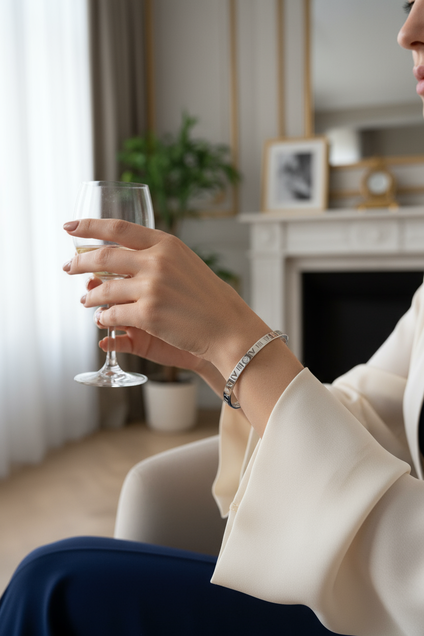 Silver Roman Numeral Crystal Bracelet