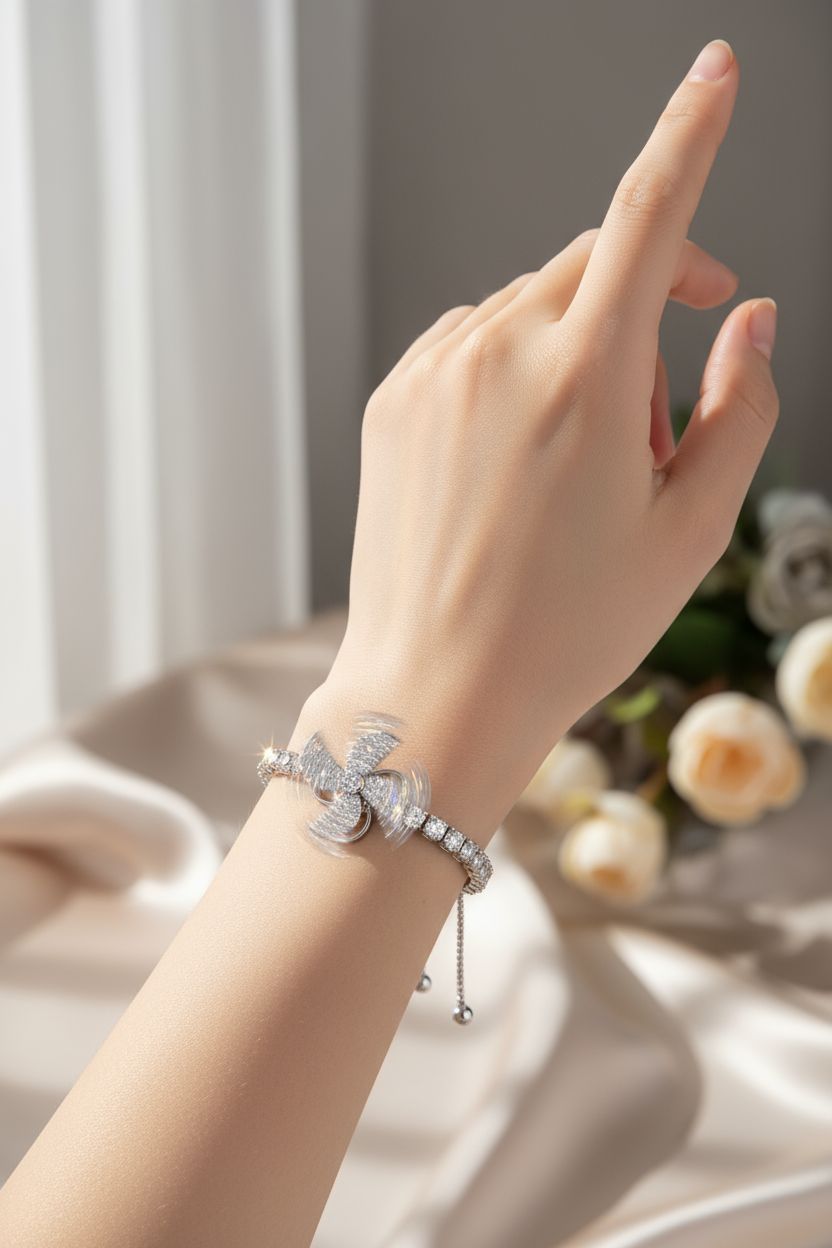 Woman wearing spinning butterfly bracelet